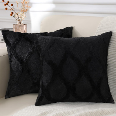Decorative Throw Pillow Covers 18X18 Set of 2, Soft Plush Faux Fur Wool Pillow C-image