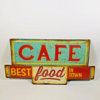 Metal Cafe Sign Creative Co-op Embossed Tin Distressed VTG Style Lori Seibert-image