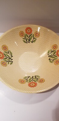 Vintage  MCM  Orange & Yellow Flowers Florals Plastic Serving Bowl-image