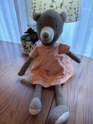 creative co-op kids stuffed animal bear with dress 20”-image