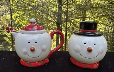 Creative Co-op 5 Piece Snowman Ceramic Cream & Sugar With Spoon -S49-image