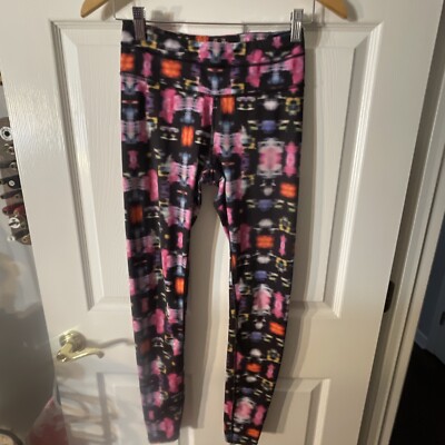 Women’s Printed Leggings Sz Extra Small Black Pink Lavendar-image