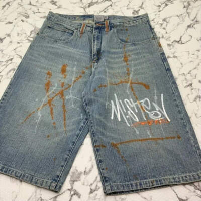 Men's Miskeen Mid Blue | White | Orange Denim Shorts NWT-image