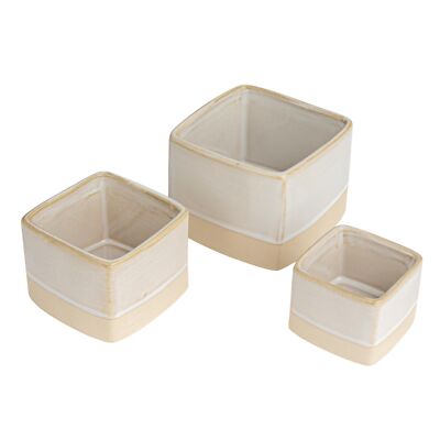 Creative Co-Op Ceramic Nesting Containers, Cream, Set of 3-image