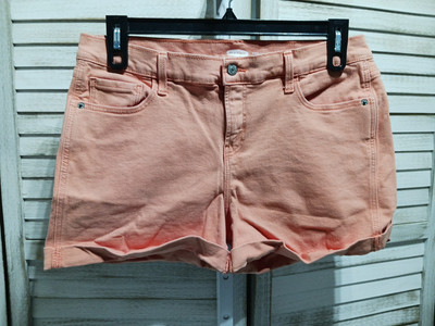 Old Navy Womens Shorts Size 12 Orange Boyfriend Denim Stretch Cuffed Mid Rise -image