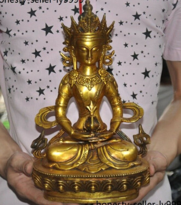 Old Tibet Buddhism temple joss bronze Gilt Tara Kwan-Yin GuanYin Buddha statue-image
