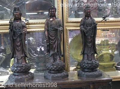 Chinese Temple Hall joss Sakyamuni Kwan-Yin Three Buddha Bodhisattva group-image