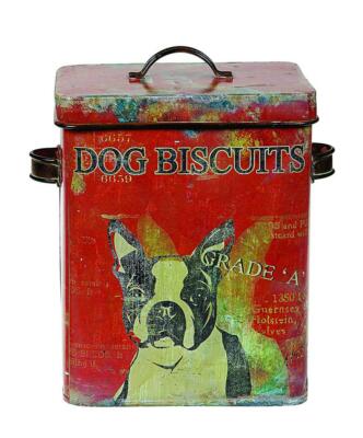 Creative Co-op Vintage Tin Boston Terrier Dog Biscuit Container  -image