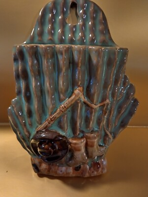 Green Cactus Fishing Boot Hat Creative Co Op Ceramic Wall Planter -image
