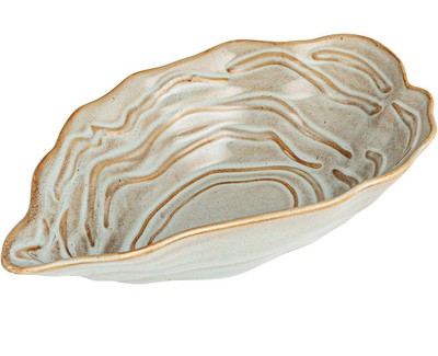 Creative Co-Op Oyster Shaped Stoneware Bowl, Blue-image