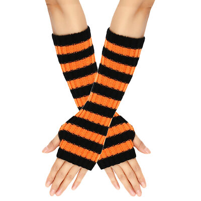 1 Pair Mid-length Woolen Autumn Winter Christmas Warm Striped Gloves for Men-image