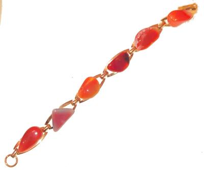 Agate Bracelet Gold Tone Pink Orange Stone  Panels Mid Century MOD Hippie 60s-image