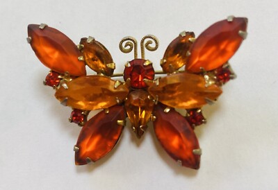 Beautiful Orange Glass Butterfly Brooch, ( Mid 20th ￼ Century)-image