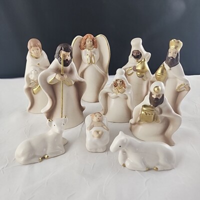 Nativity Scene Figures White Gold Creative Co-Op Set 10 Christmas Decoration-image