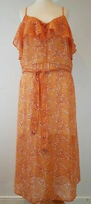 F&F Orange Paisley Ruffle Belted A-Line Women's Summery Mid-Length Dress UK 20-image