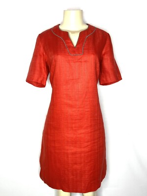 PENDLETON DARK ORANGE SHORT SLEEVE LINEN SHEATH STYLE DRESS SZ 8-image