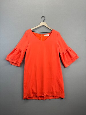 Belongsci Womens Orange Shift Dress Short Sleeve Scoop Neck NWT Size M 