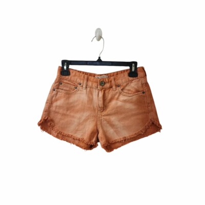 Free People Orange Boho Festival Raw Hem Fringe Jean Shorts Size 25 Mid Rise-image