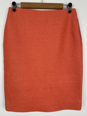 Cos Orange Woven Raffia Hessian Skirt UK 10 Straight Knee Length Quirky Weave-image