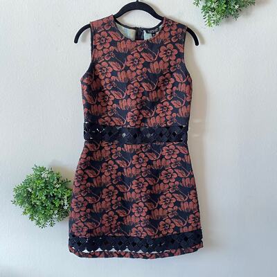 Topshop orange and black crochet floral A-line dress size 6-image