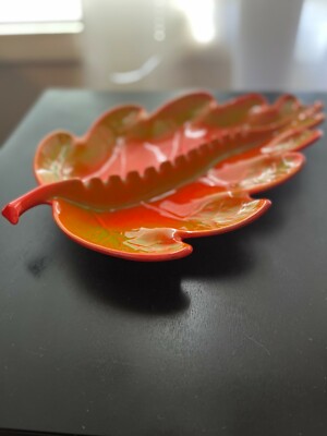 MCM California Pottery Gold and Orange Leaf  Ashtray-image