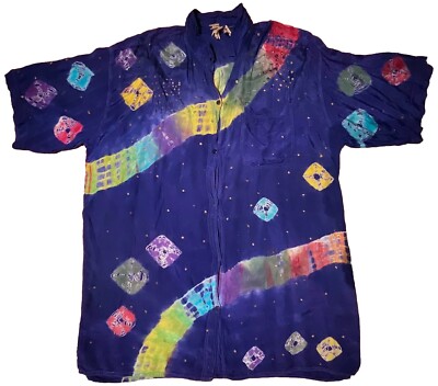 VTG Tie Dye Shirt Midnight Blue SZLG India Lofus 6 Button Front Neck To Hem=33”-image
