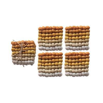 Creative Co-Op Handmade Wool Felt Ball Coasters, Yellow, Orange and Cream, Se...-image