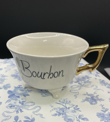 Bourbon Footed Tea Cup Creative Co-Op Stoneware Gold Handle Whiskey Sipping Mug-image