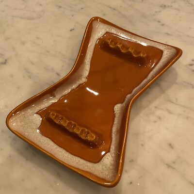 Vintage Ashtray Mid-Century Modern Orange Drip Pottery Art 1960s Atomic-image
