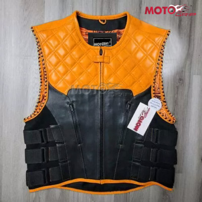Men's SWAT Leather Vest Orange paisley lining Orange Thread Concealed Waistcoat-image