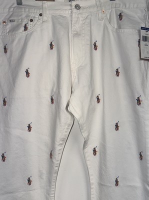 Polo Ralph Lauren Mens White Sullivan Slim All  Rainbow Pony Denim Jeans 36x30-image