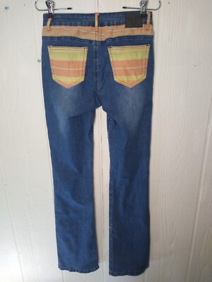 Lucky & Blessed Jeans L&B Women's 4 Mid Rise Bootcut Orange Stripe Pockets Trim -image