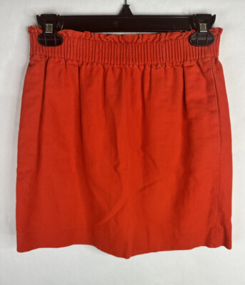 J. Crew Skirt Womens 0 Orange A Line Elastic Waist Pockets Lined Linen Cotton-image