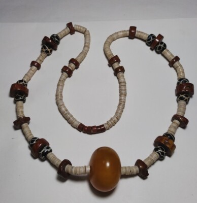 Bakelite Amber Gemstone Trade Beads Necklace African Morrocan Tribal -image