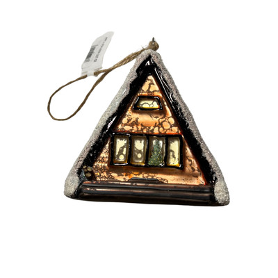 Creative Co-op Brown Cabin with Tree in Window Glass Ornament Bauble-image