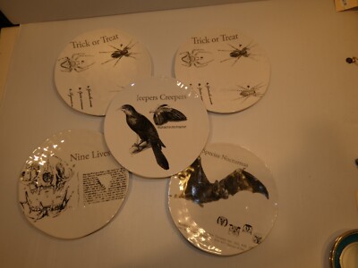 Creative Co-op Lori Siebert Set 5 Plates, Halloween Designs-image