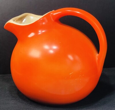 Mid-Century Modern McCoy Pottery Vase Pitcher Orange Flat Bottom Made In USA-image