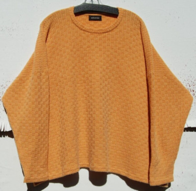 Eskandar SOFT ORANGE Mid Weight Cashmere Textured Knit Round Neck Sweater O/S-image
