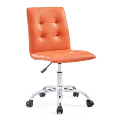 Pemberly Row Modern Faux Leather Armless Mid Back Office Chair in Orange-image