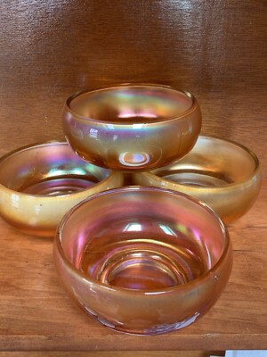 Vintage Orange Iridescent Carnival Glass Round Pressed Glass Bowls-image