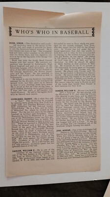 Addie Joss Harry Coveleski Bill Dineen Bill Dahlen 1908 Who's Who Baseball Sheet-image