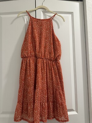 BCX Women’s Orange Floral Sleeveless Tiered Dress - Size Medium-image