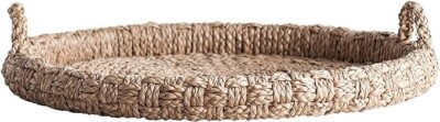 Creative Co-Op Round Braided Bankuan Tray with Handles Brown US Seller Beautiful-image