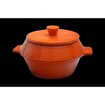 California Pottery Casserole Dish Lid Vintage Antique Orange Mid-Century USA-image