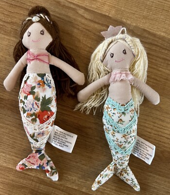 Creative Co-op Mermaid Plush Linen Cotton Stuffed Lovey Doll 6” Set of 2 -image