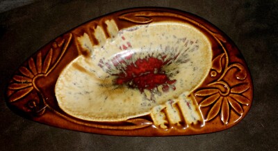 Vintage MCM Ashtray Orange Yellow Brown Drip Glaze Art Pottery EUC Kingswood-image
