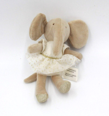 Creative Co-Op Stuffed Linen Mini Elephant Bow Girl Tutu 6” Ivory Tutu Beige HTF-image