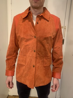 Bagatelle Jacket Orange Leather Suede Collared Snaps Flap Pockets Lined Size 14-image