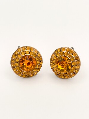 Vtg Orange Rhinestone Screw Back Earrings – Mid-Century Halo Design-image