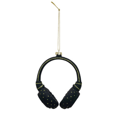 Creative Co-op Black Headphones Glass Ornament Bauble-image